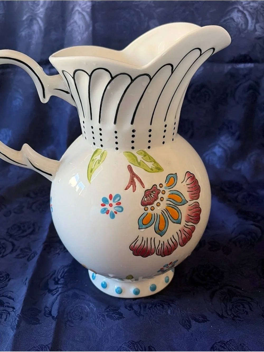 Dutch Wax 9”-2 Quart Ceramic Pitcher W/Flower Print